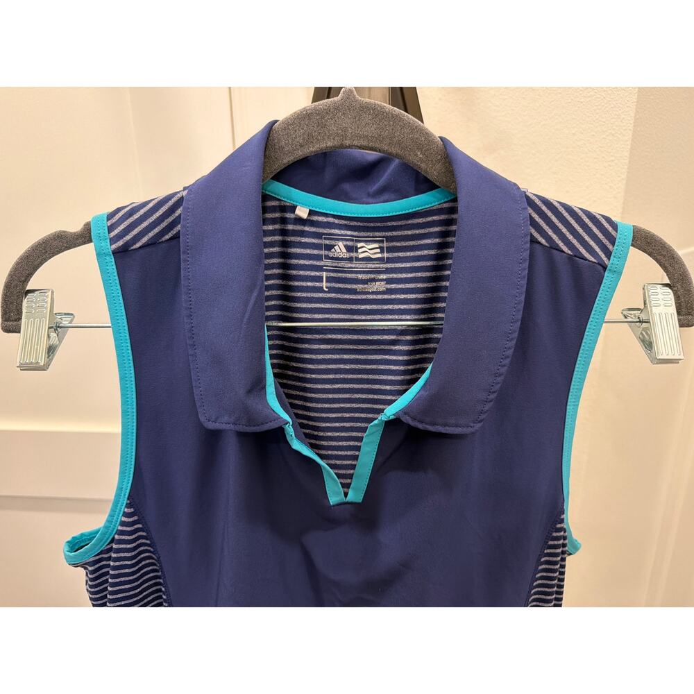 Adidas Women's Large Rangewear Golf Dress Blue Performance Sleeveless Polo Top - Picture 4 of 8